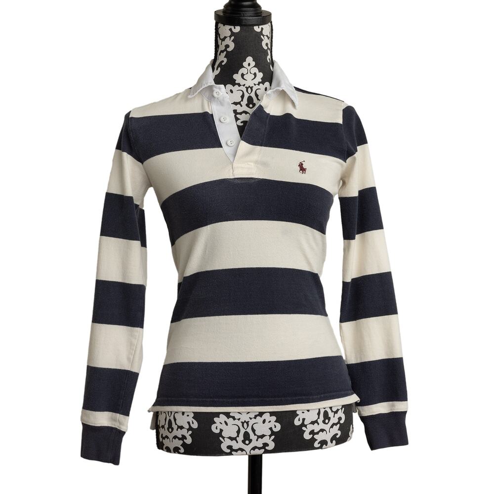 Women's Rare 90s Vintage Polo Ralph Lauren Long Sleeve Rugby Style Striped Shirt